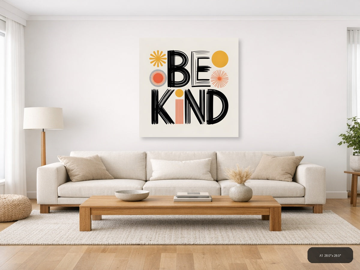 Be Kind Retro Line Art with Suns - Square Wall Art — A1 / Living Room