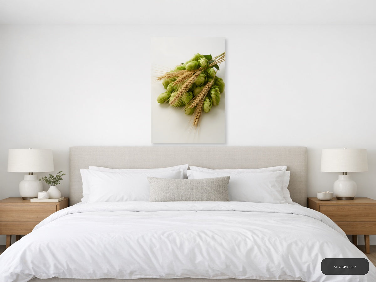Hops and Wheat Minimalist Botanical Wall Art — A1 / Bedroom