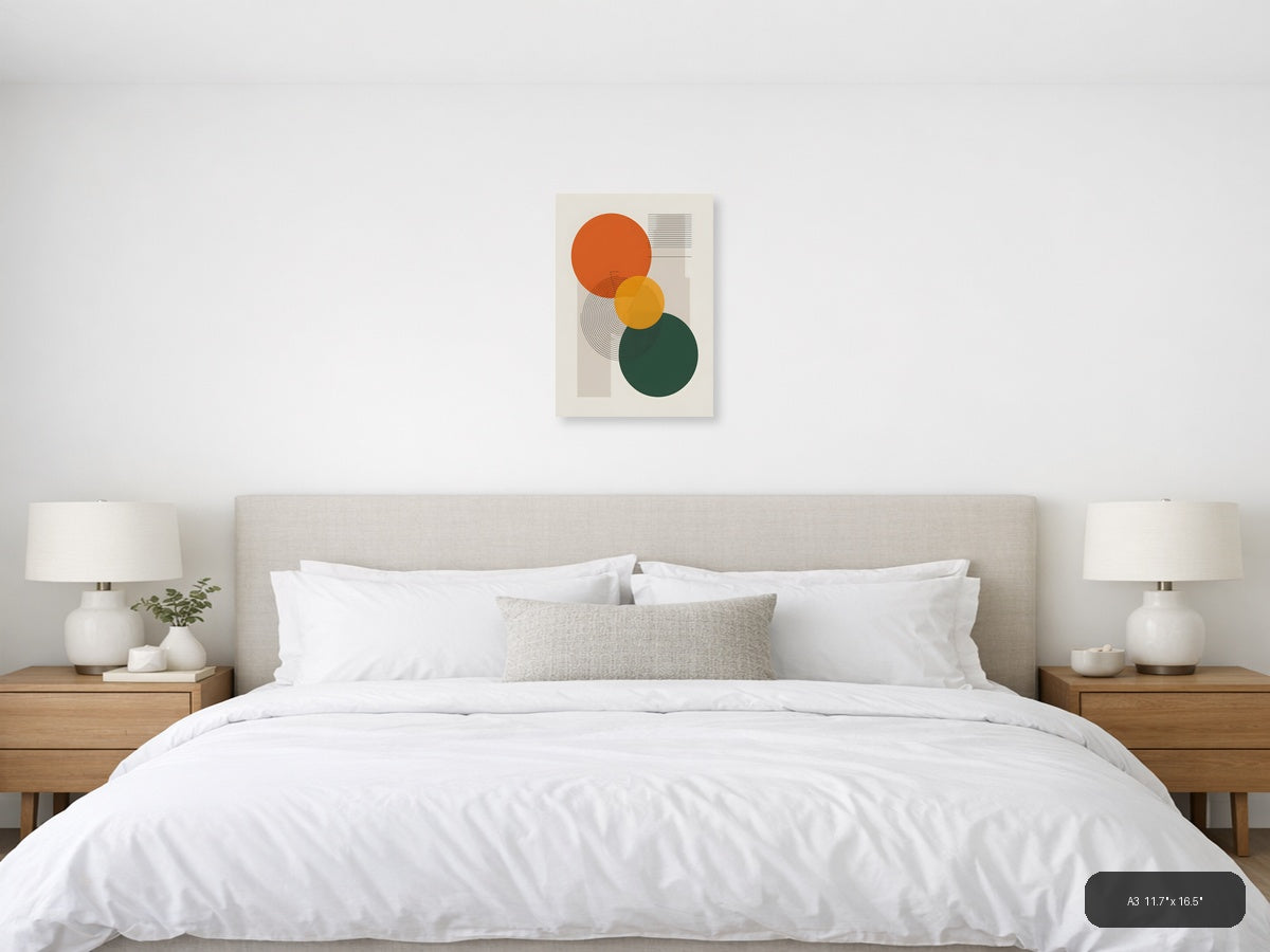 Minimalist Geometric Circles Orange Yellow Green Wall Art — A3 / Bedroom