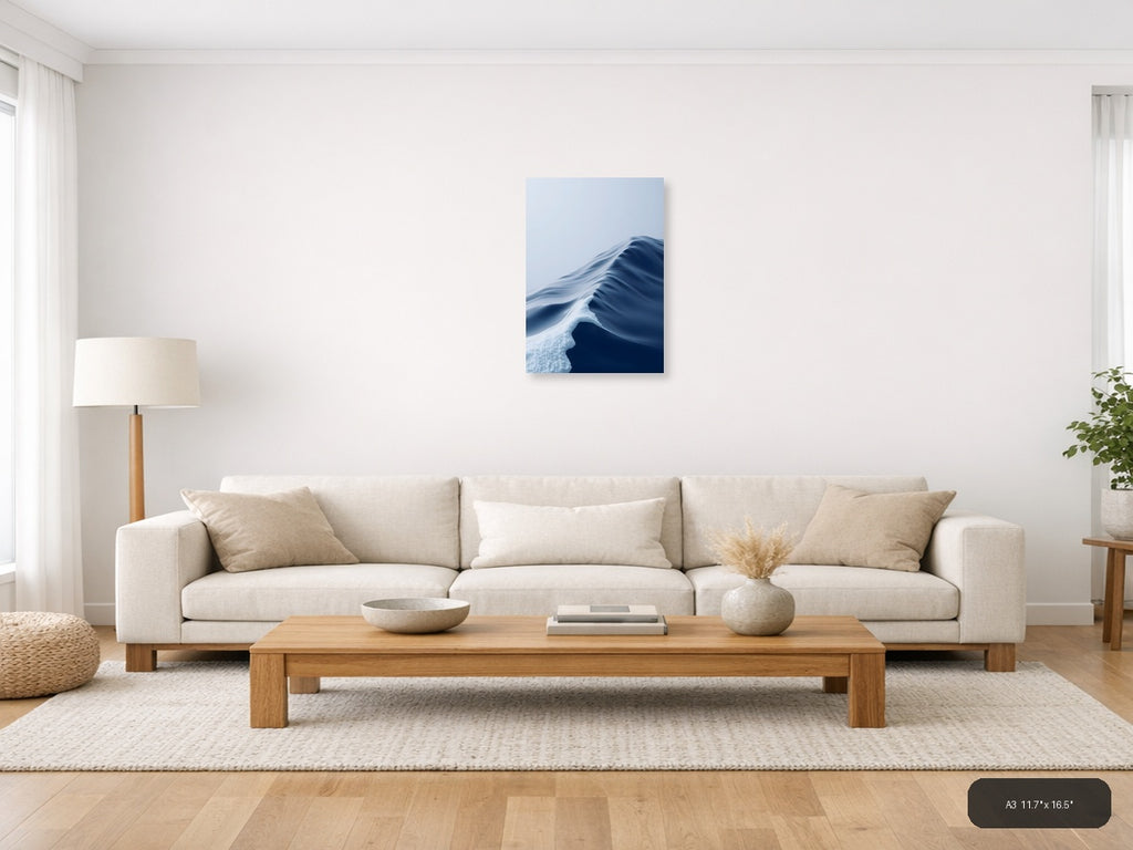 Minimalist Snow Dune Abstract Blue White Wall Art — A3 / Living Room