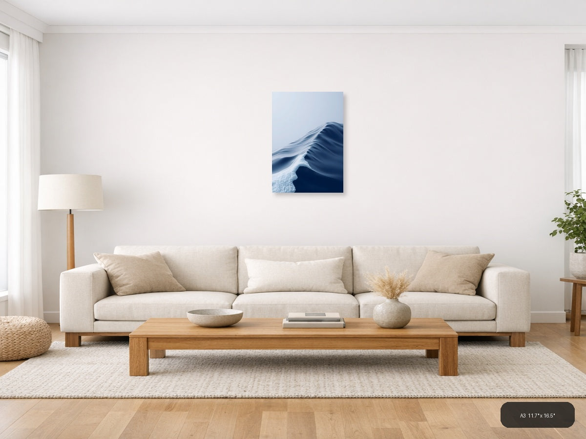 Minimalist Snow Dune Abstract Blue White Wall Art — A3 / Living Room