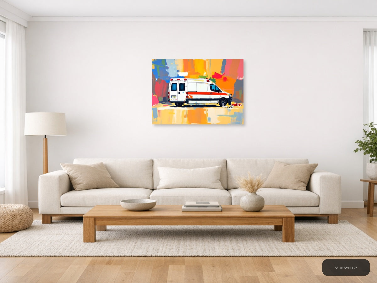 Colorful Abstract Ambulance Emergency Vehicle Wall Art — A3 / Living Room