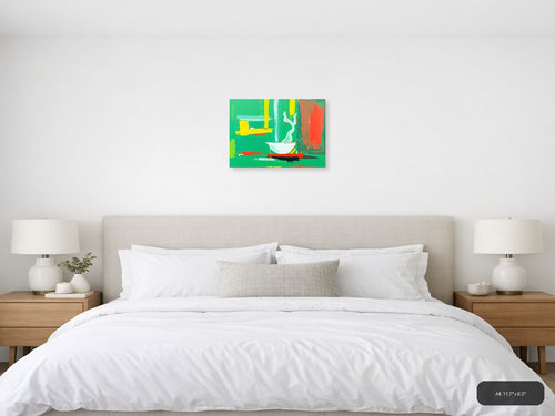 Abstract Bathroom Sink Bowl Green Modern Wall Art — A4 / Bedroom