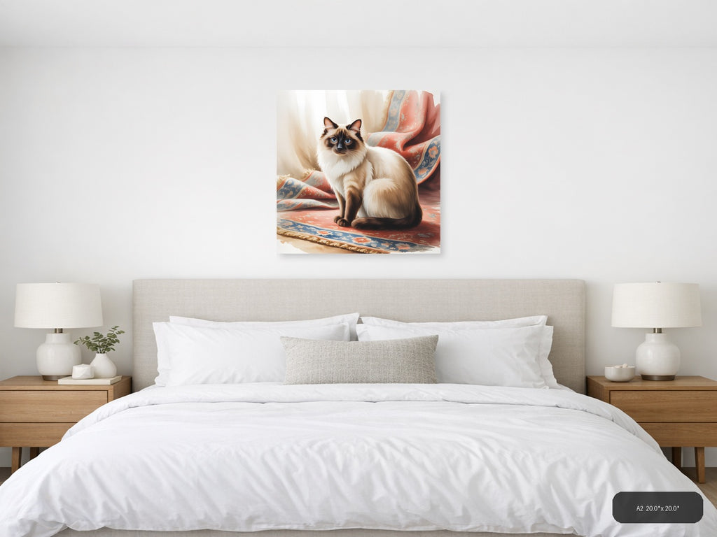 Siamese Cat with Blue Eyes Watercolor Wall Art — A2 / Bedroom