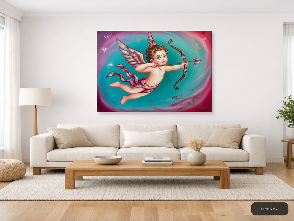 Cherub Cupid with Bow Arrow Abstract Wall Art — A1 / Living Room