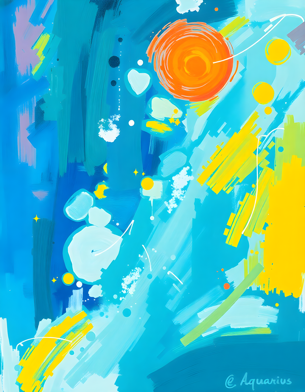 Abstract Solar System with Orange Sun Wall Art