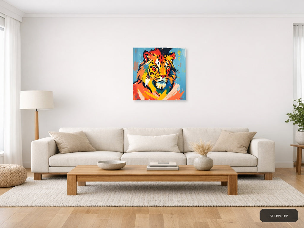 Vibrant Abstract Lion Head Pop Art Wall Art — A3 / Living Room