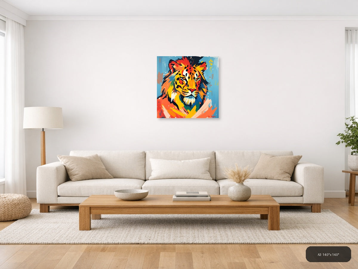 Vibrant Abstract Lion Head Pop Art Wall Art — A3 / Living Room
