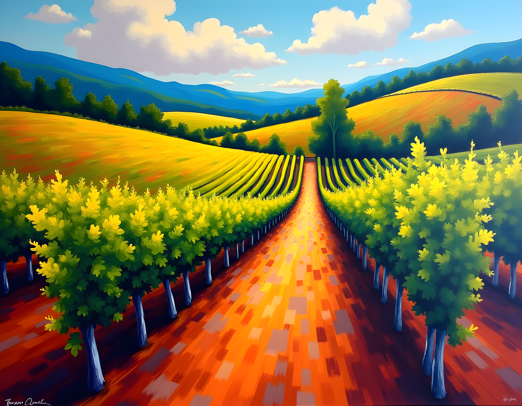 Vibrant Vineyard Landscape Abstract Wall Art