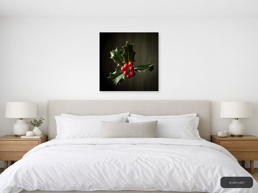 Holly Berries & Leaves Fine Art Photography Wall Art — A2 / Bedroom