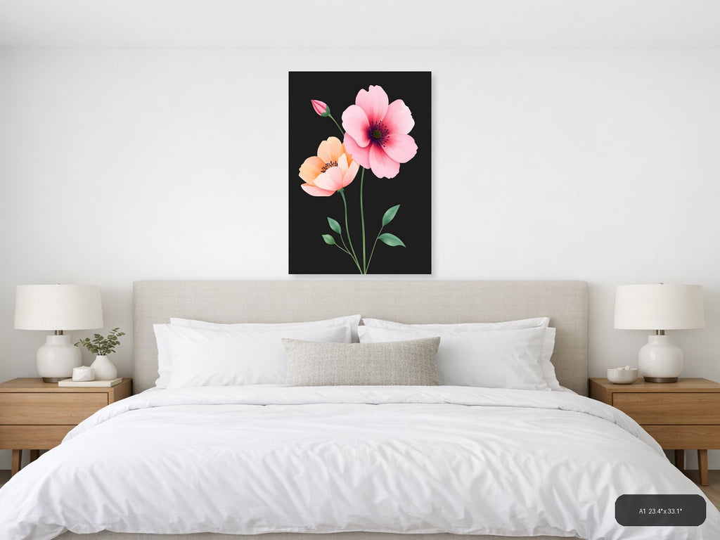 Pink & Peach Flowers Minimalist Botanical Wall Art — A1 / Bedroom
