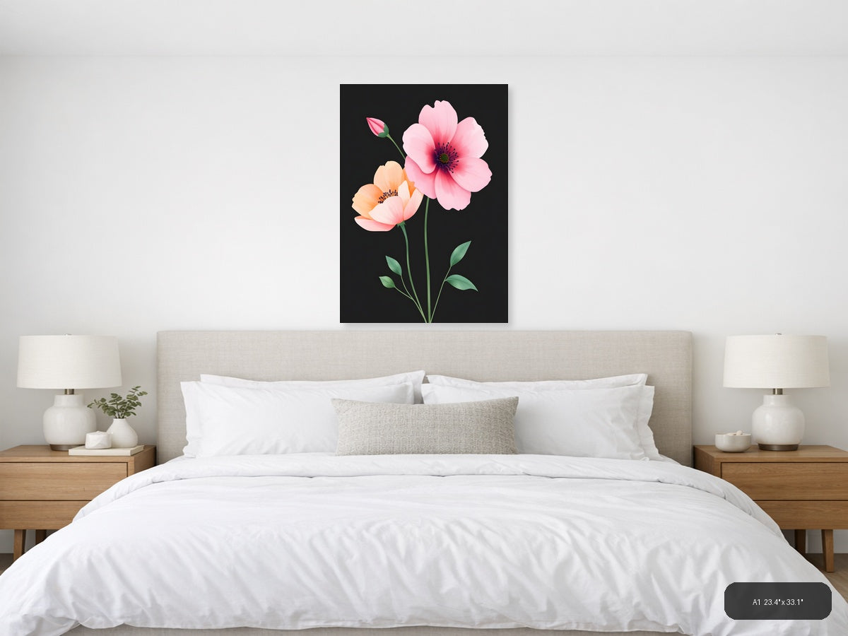 Pink & Peach Flowers Minimalist Botanical Wall Art — A1 / Bedroom