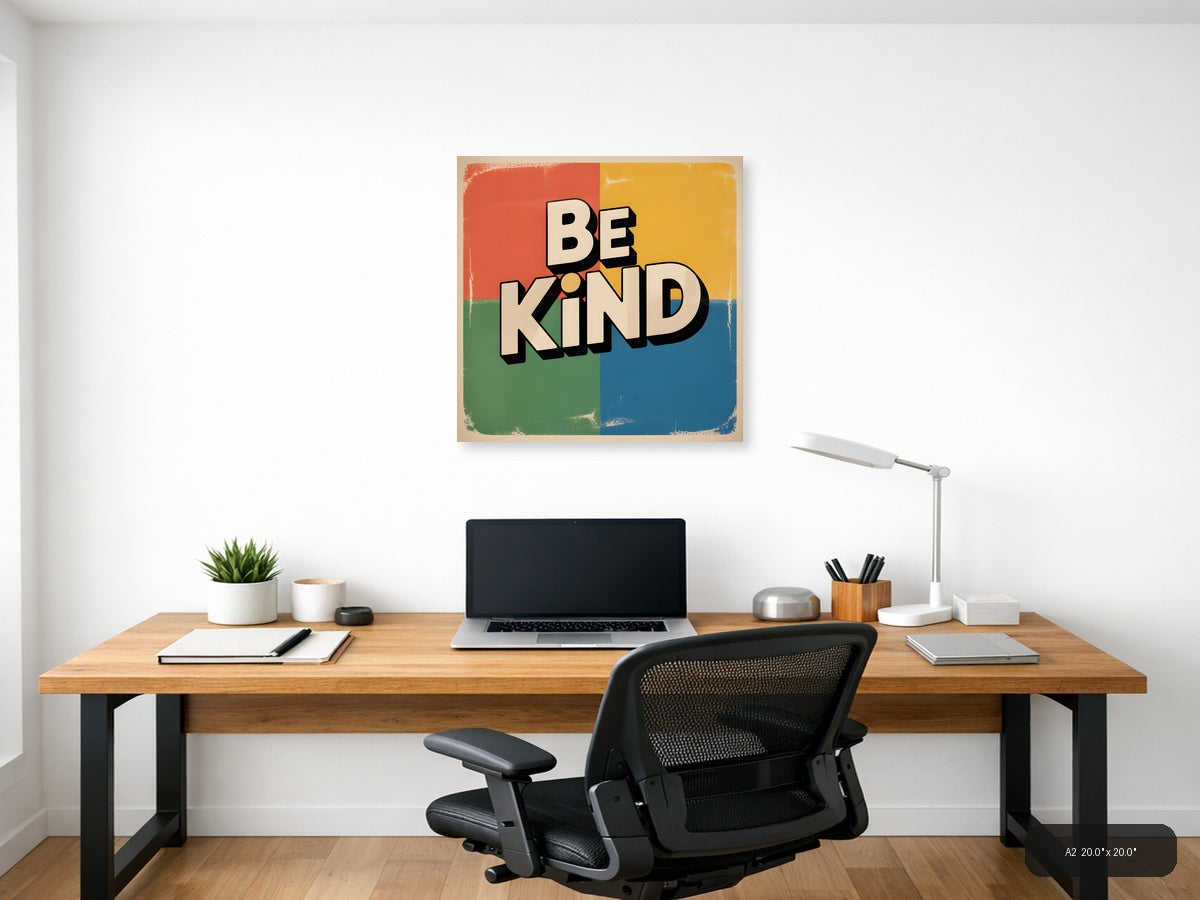 Be Kind Vintage Retro Colorblock Square Wall Art — A2 / Office