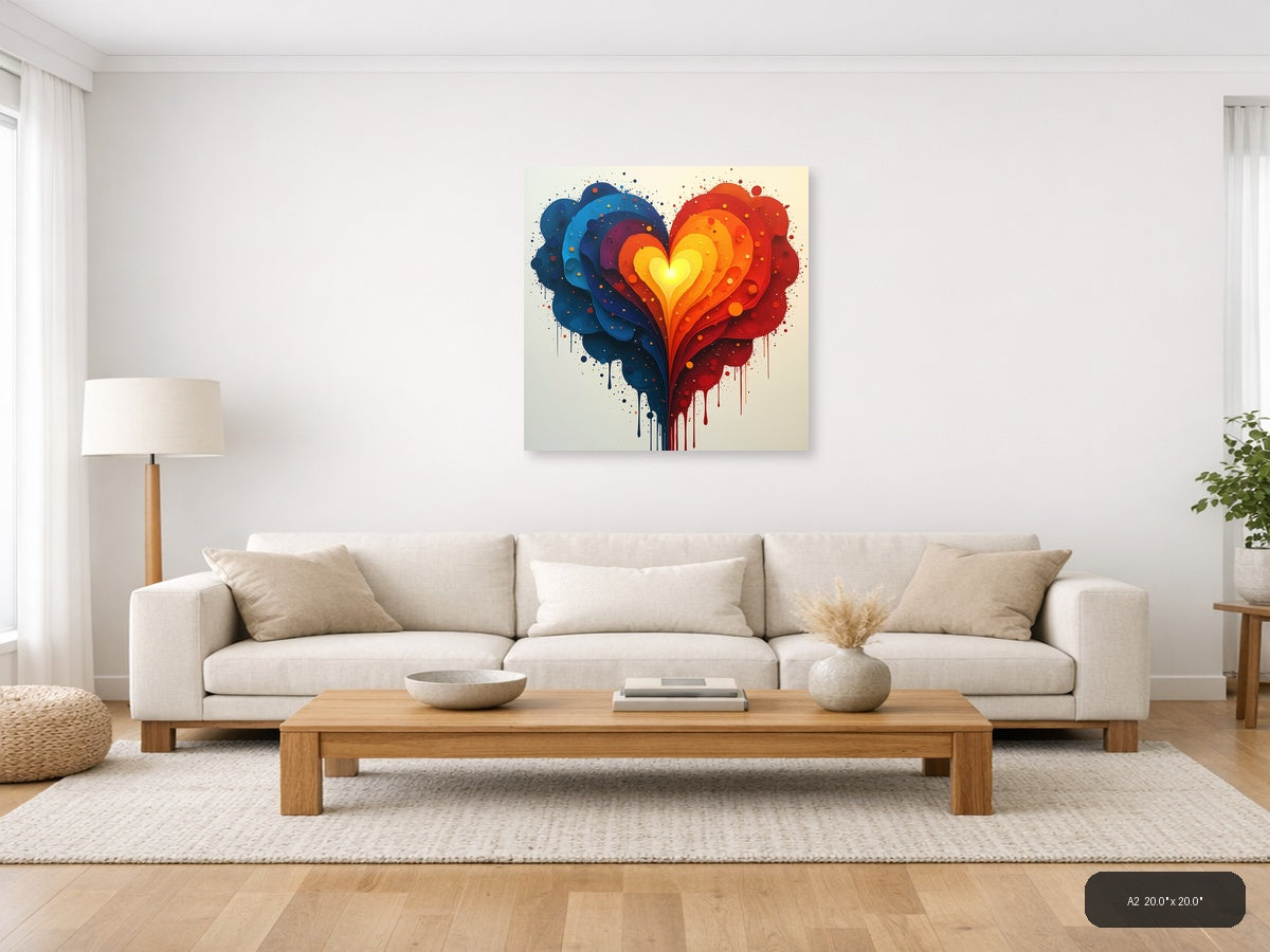 Abstract Layered Heart with Blue & Red Gradient Wall Art — A2 / Living Room