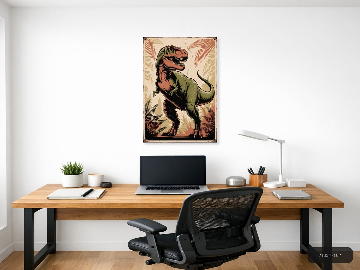 Vintage T-Rex Dinosaur Portrait Wall Art — A1 / Office