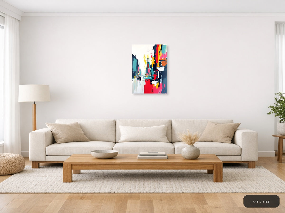 Abstract Cityscape with Tower - Modern Colorful Wall Art — A3 / Living Room
