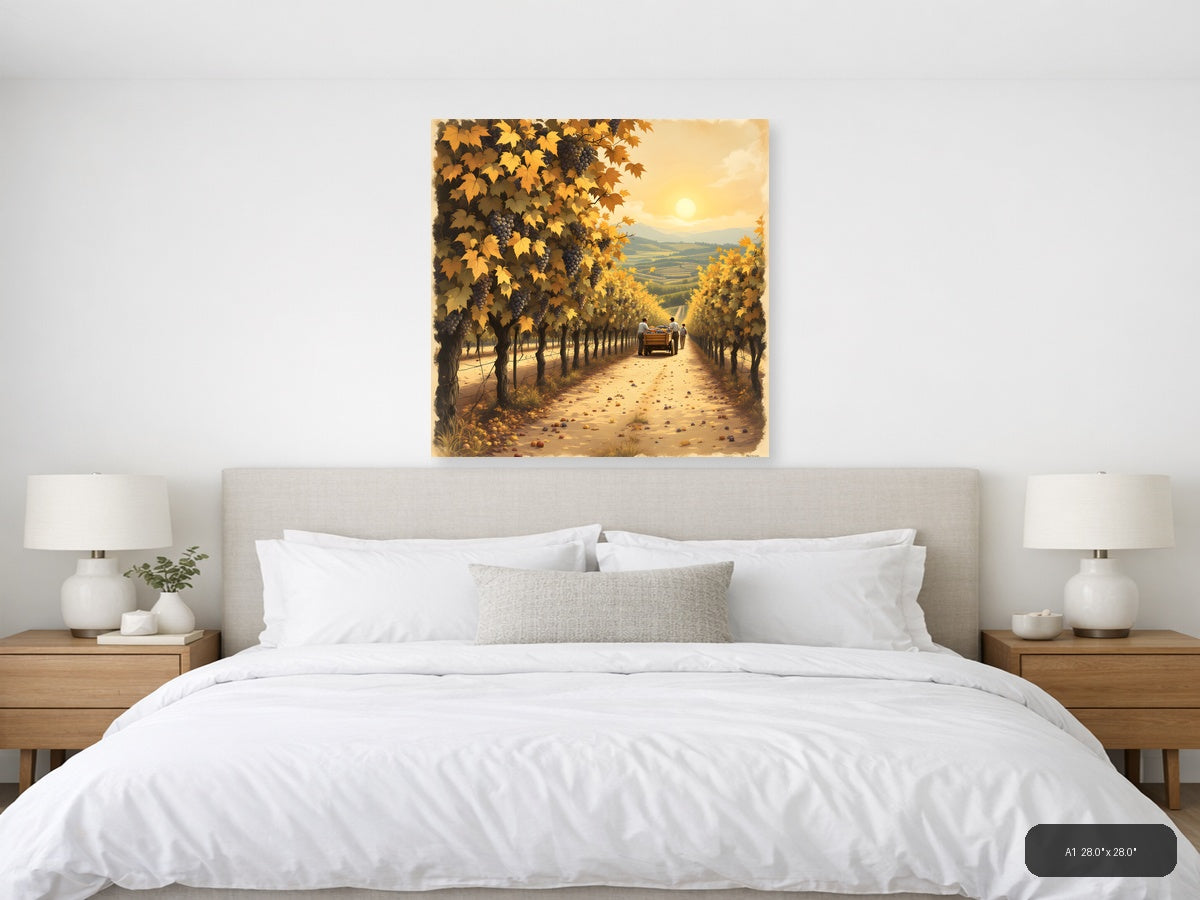 Autumn Vineyard Harvest Vintage Wall Art — A1 / Bedroom