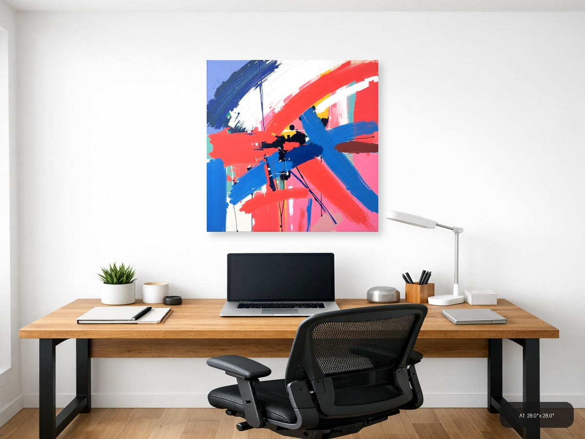Bold Abstract Brushstrokes Red Blue Modern Wall Art — A1 / Office