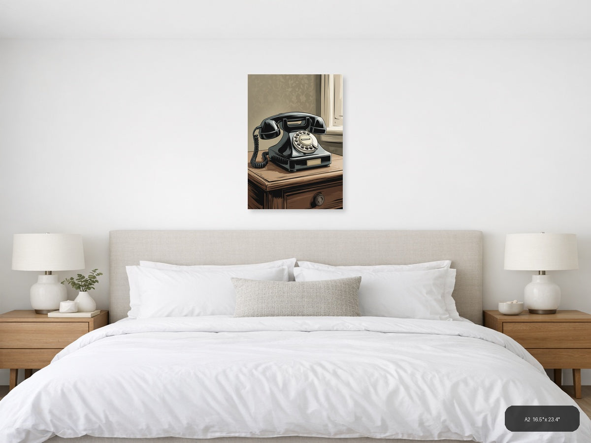Vintage Rotary Telephone Illustration Wall Art — A2 / Bedroom