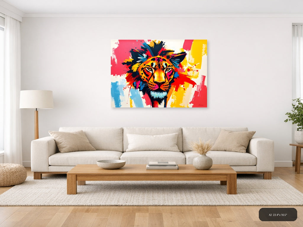 Colorful Abstract Lion Head Splash Wall Art — A2 / Living Room
