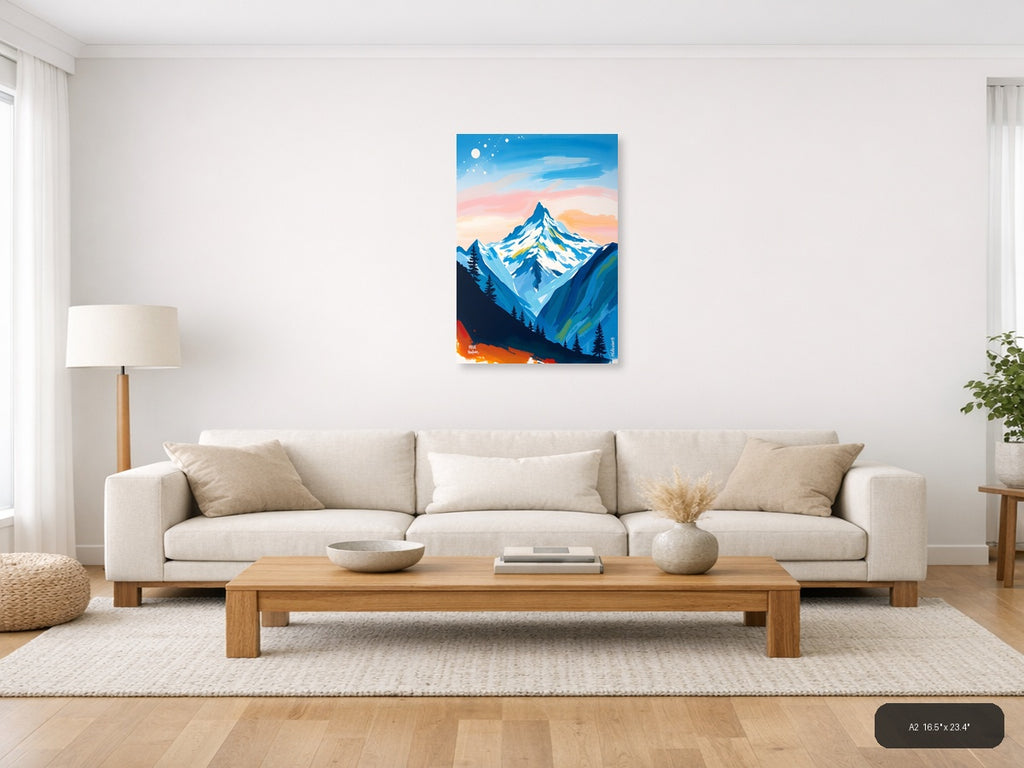 Snow-Capped Mountain Peak Abstract Landscape Wall Art — A2 / Living Room