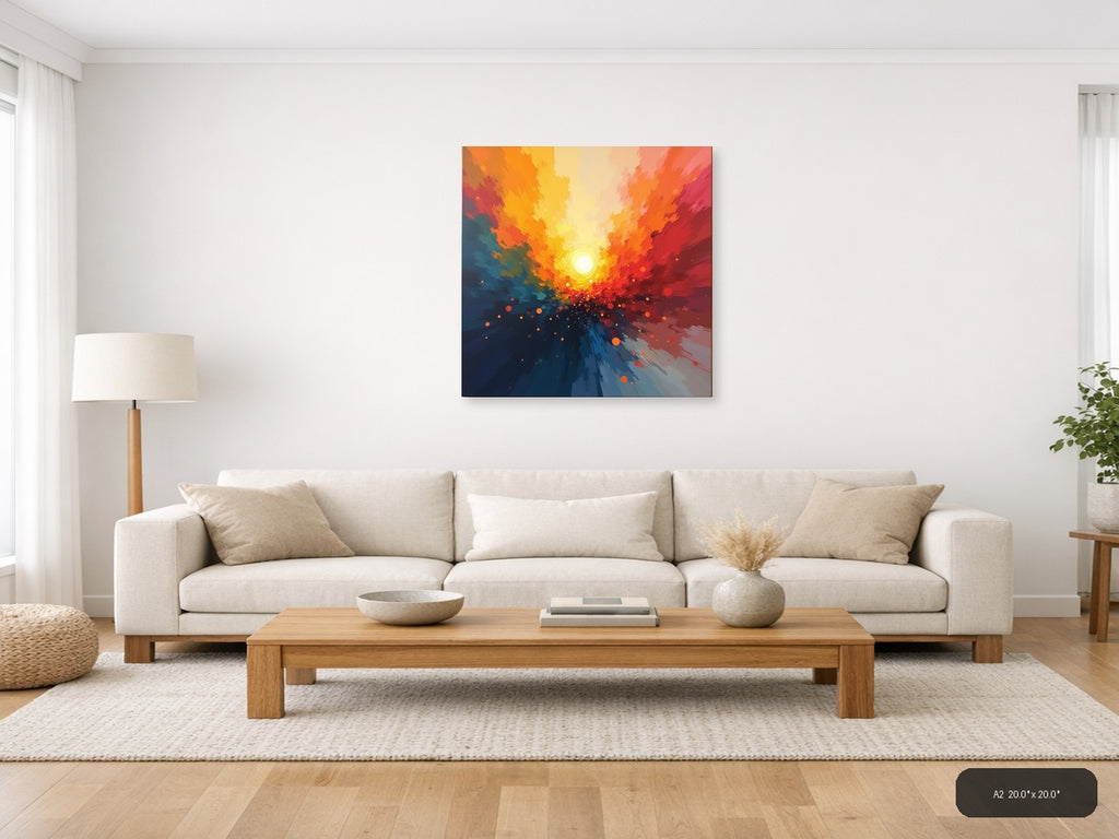 Abstract Radiant Sunset Explosion Orange Red Wall Art — A2 / Living Room