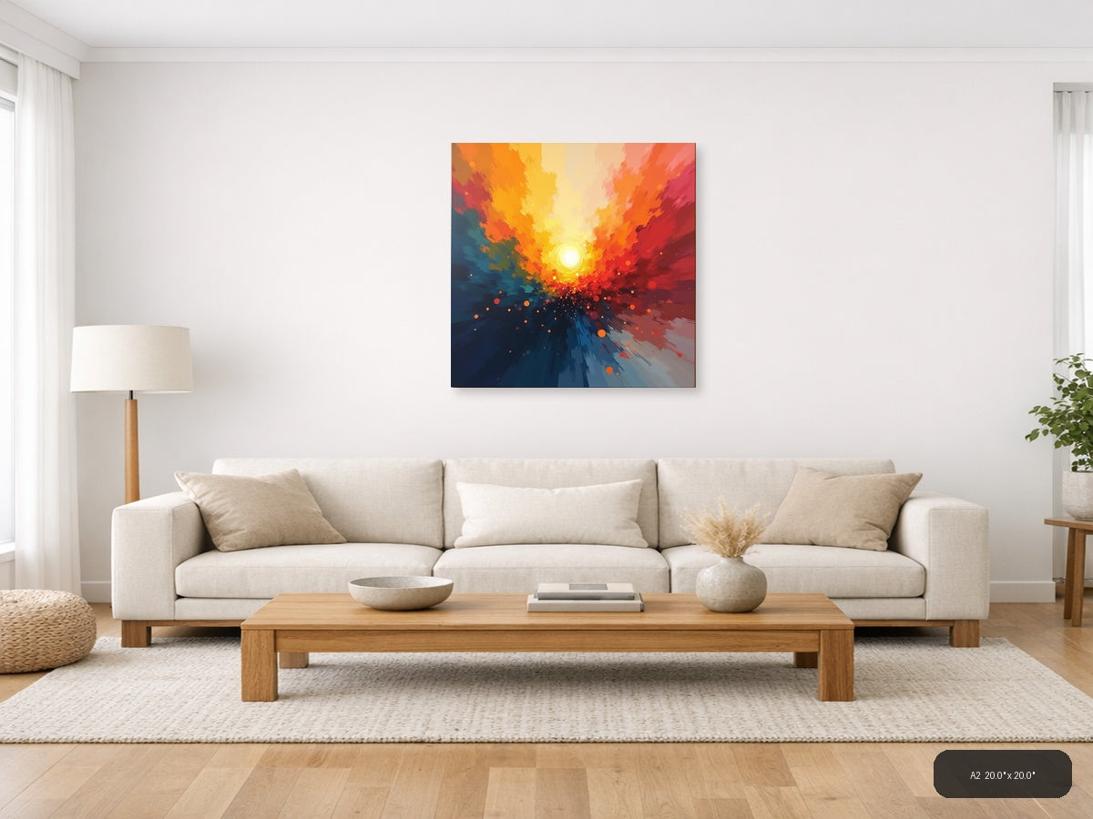 Abstract Radiant Sunset Explosion Orange Red Wall Art — A2 / Living Room