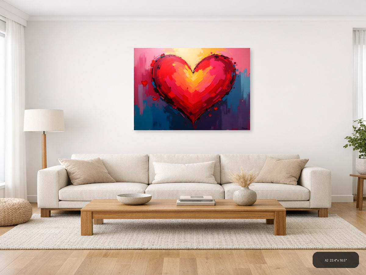 Bold Red Heart Abstract Painting - Modern Wall Art — A2 / Living Room