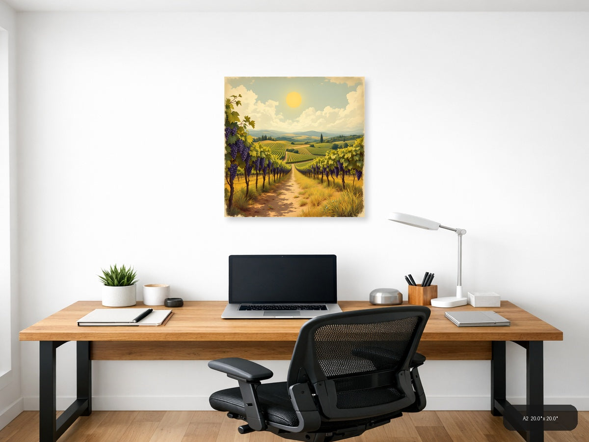Vintage Tuscan Vineyard Landscape with Purple Grapes Wall Art — A2 / Office