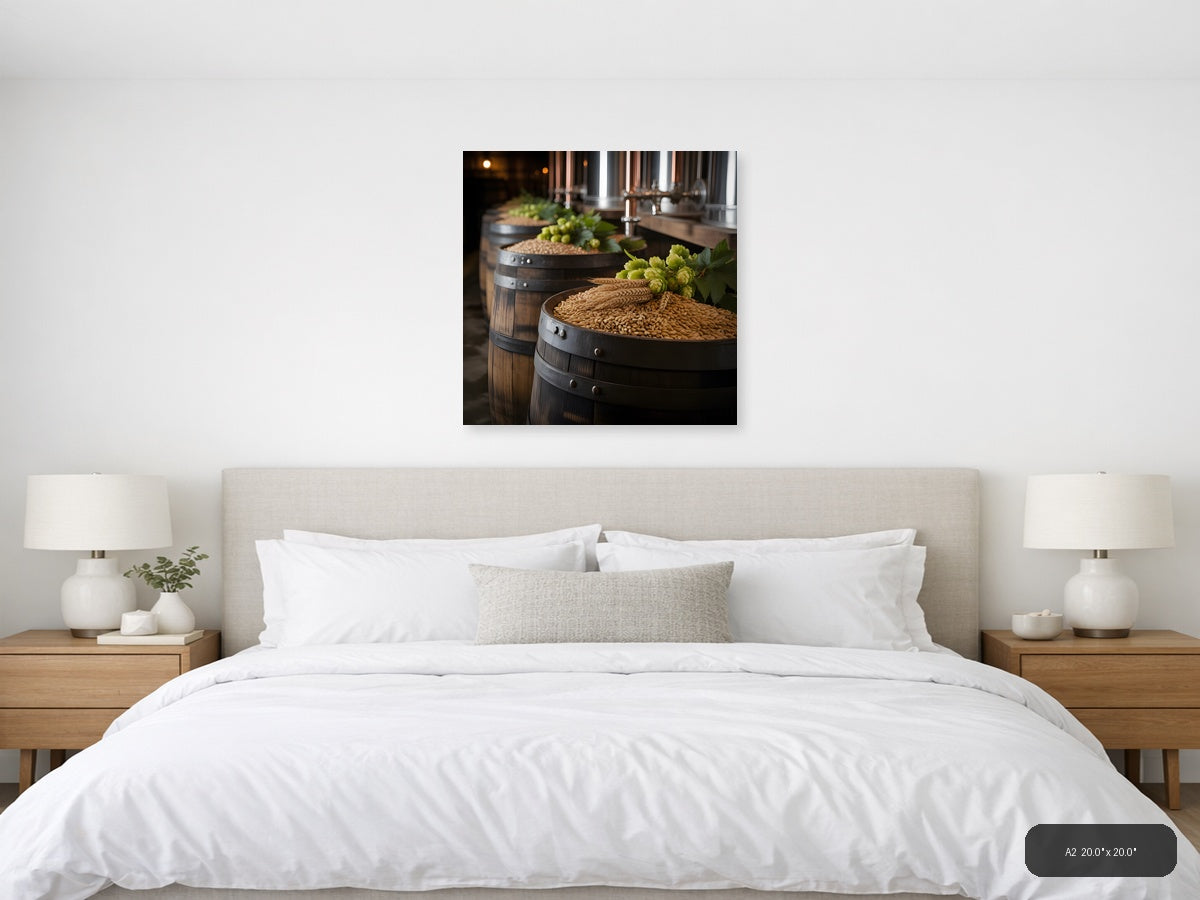 Brewery Barrels with Hops and Grain Photography Wall Art — A2 / Bedroom