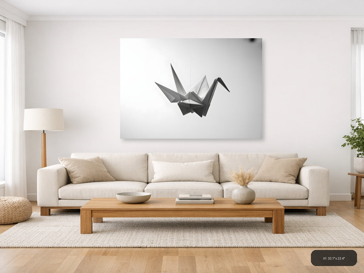 Minimalist Paper Crane Geometric Sculpture Wall Art — A1 / Living Room