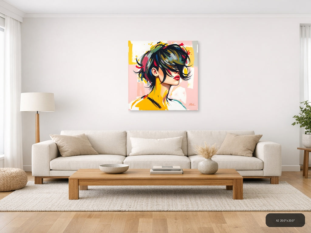 Colorful Abstract Portrait with Black Hair Wall Art — A2 / Living Room