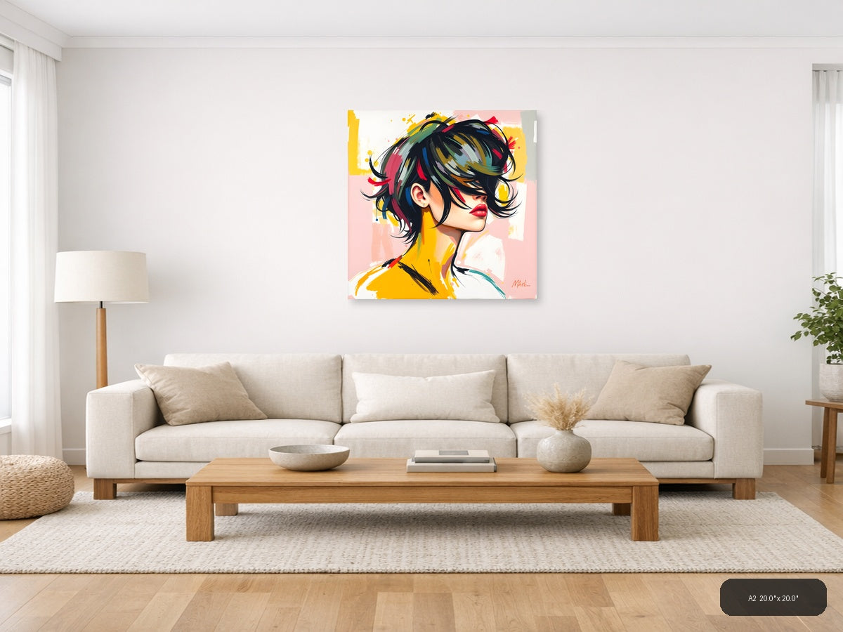 Colorful Abstract Portrait with Black Hair Wall Art — A2 / Living Room