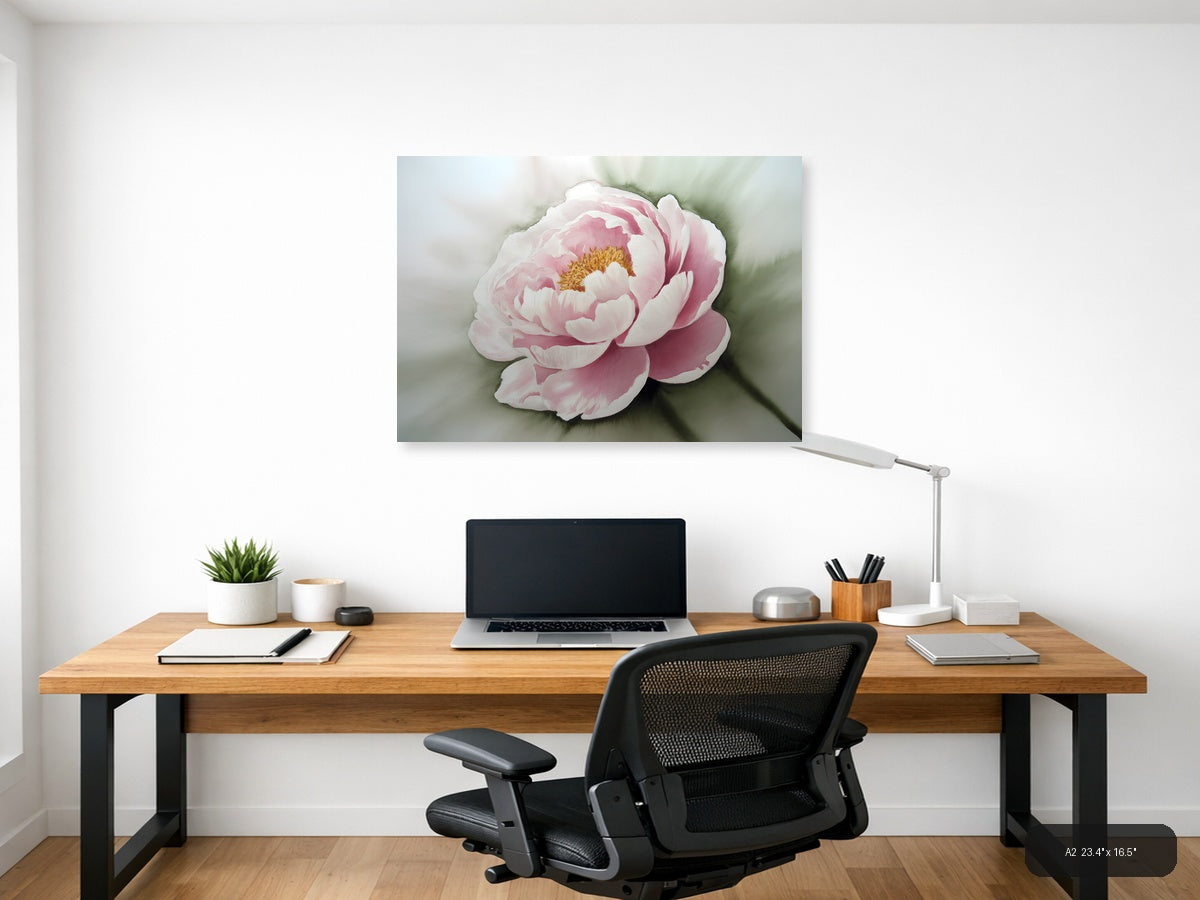 Pink Peony Watercolor Painting Wall Art — A2 / Office