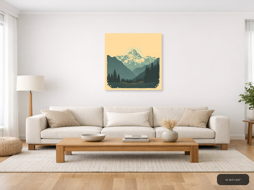 Vintage Mountain Valley with Snow Peak Wall Art — A2 / Living Room