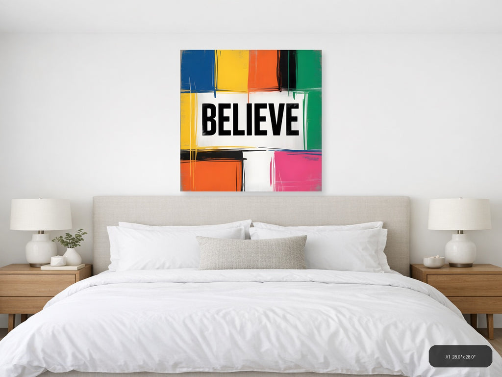 BELIEVE Colorful Abstract Blocks Square Wall Art — A1 / Bedroom