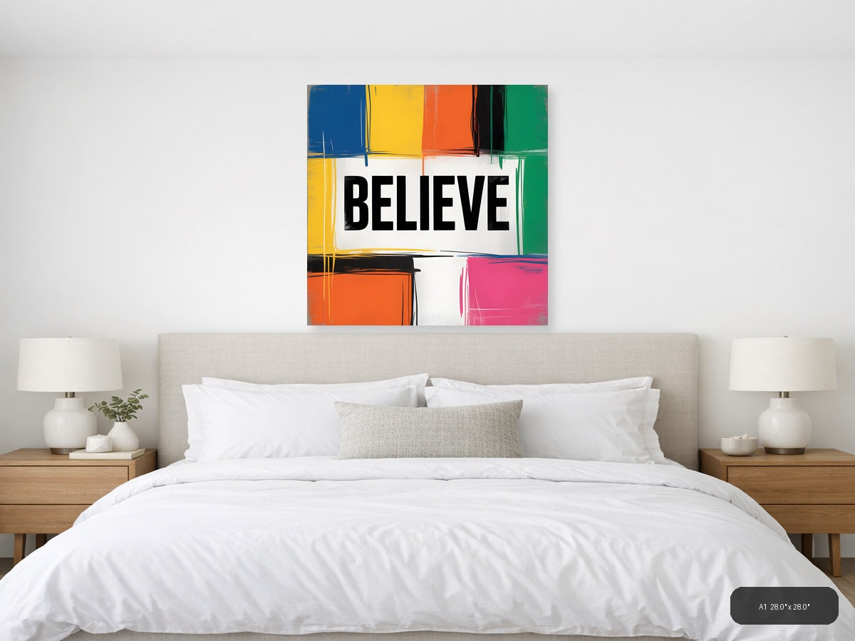 BELIEVE Colorful Abstract Blocks Square Wall Art — A1 / Bedroom
