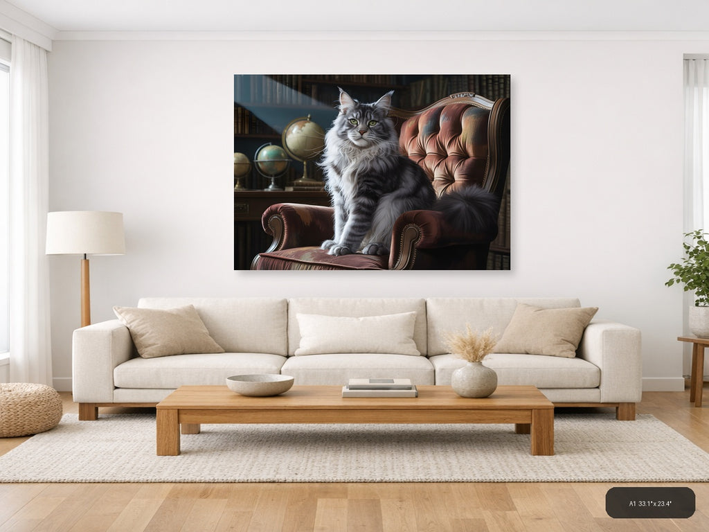 Majestic Gray Tabby Cat Portrait Photography Wall Art — A1 / Living Room