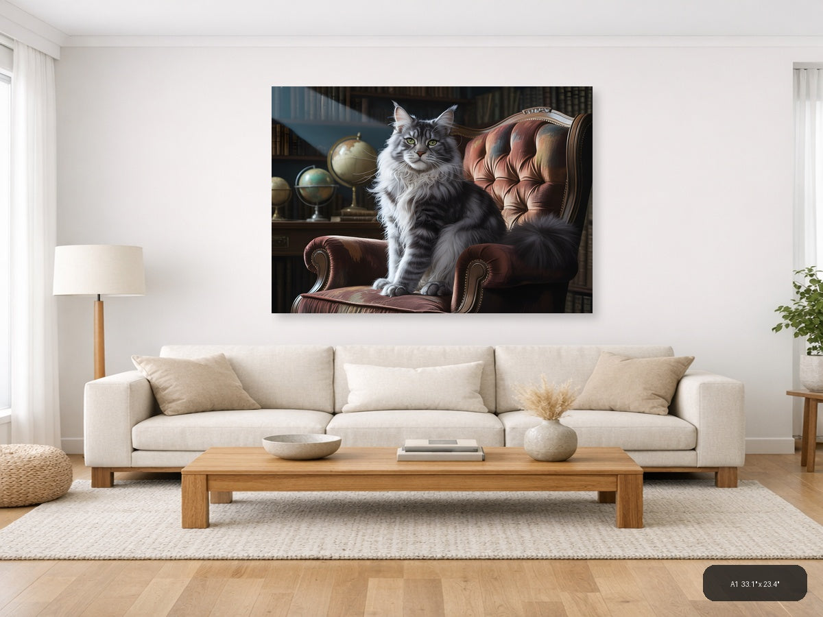 Majestic Gray Tabby Cat Portrait Photography Wall Art — A1 / Living Room