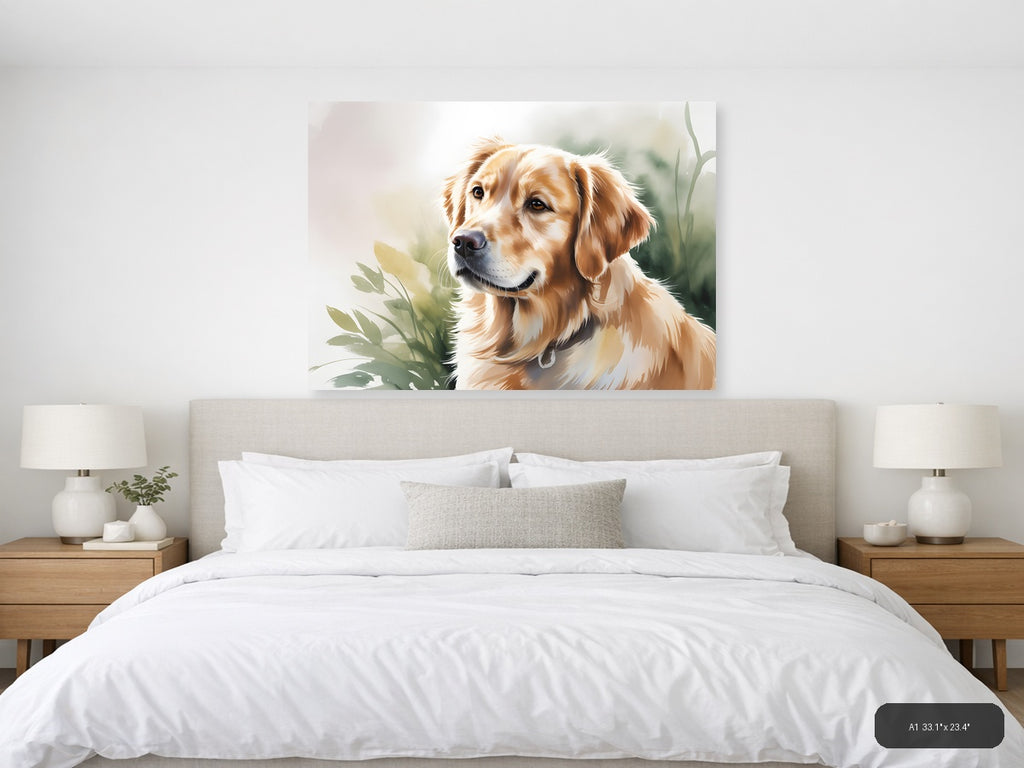 Golden Retriever Portrait Watercolor Wall Art — A1 / Bedroom