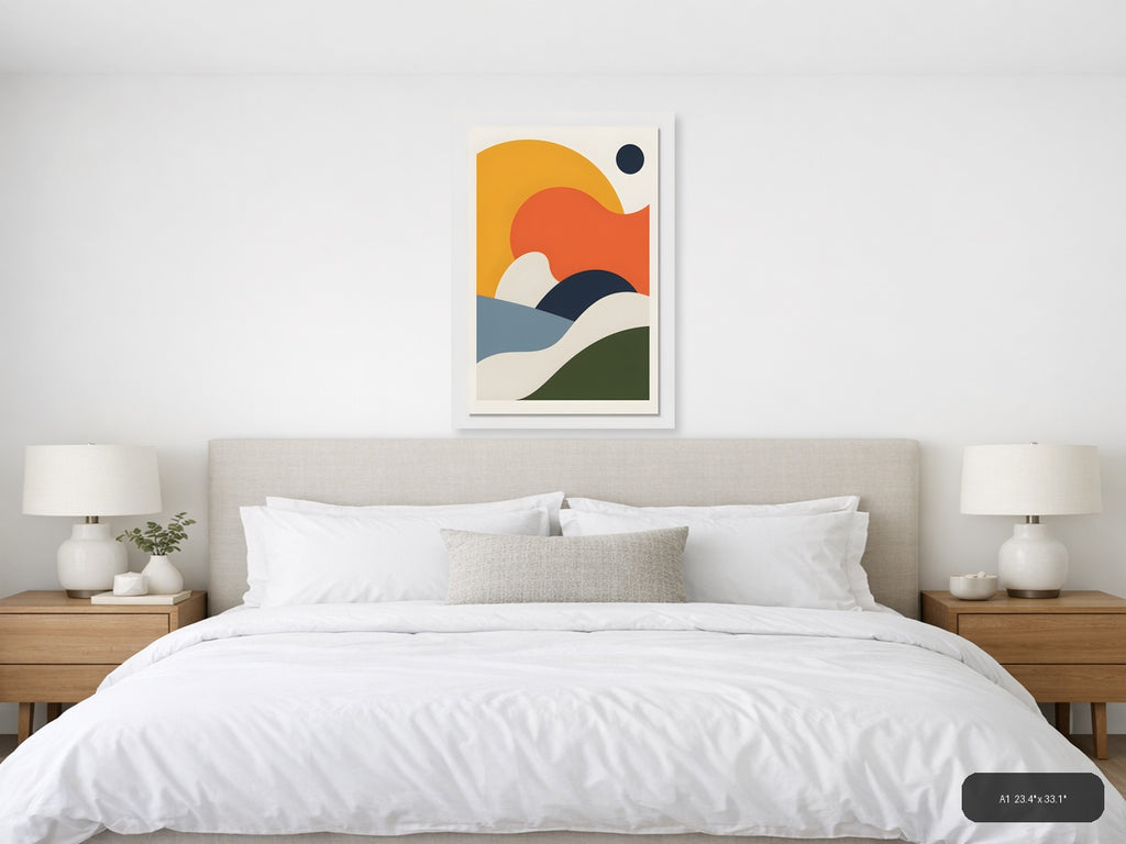 Minimalist Landscape with Sun and Waves Wall Art — A1 / Bedroom