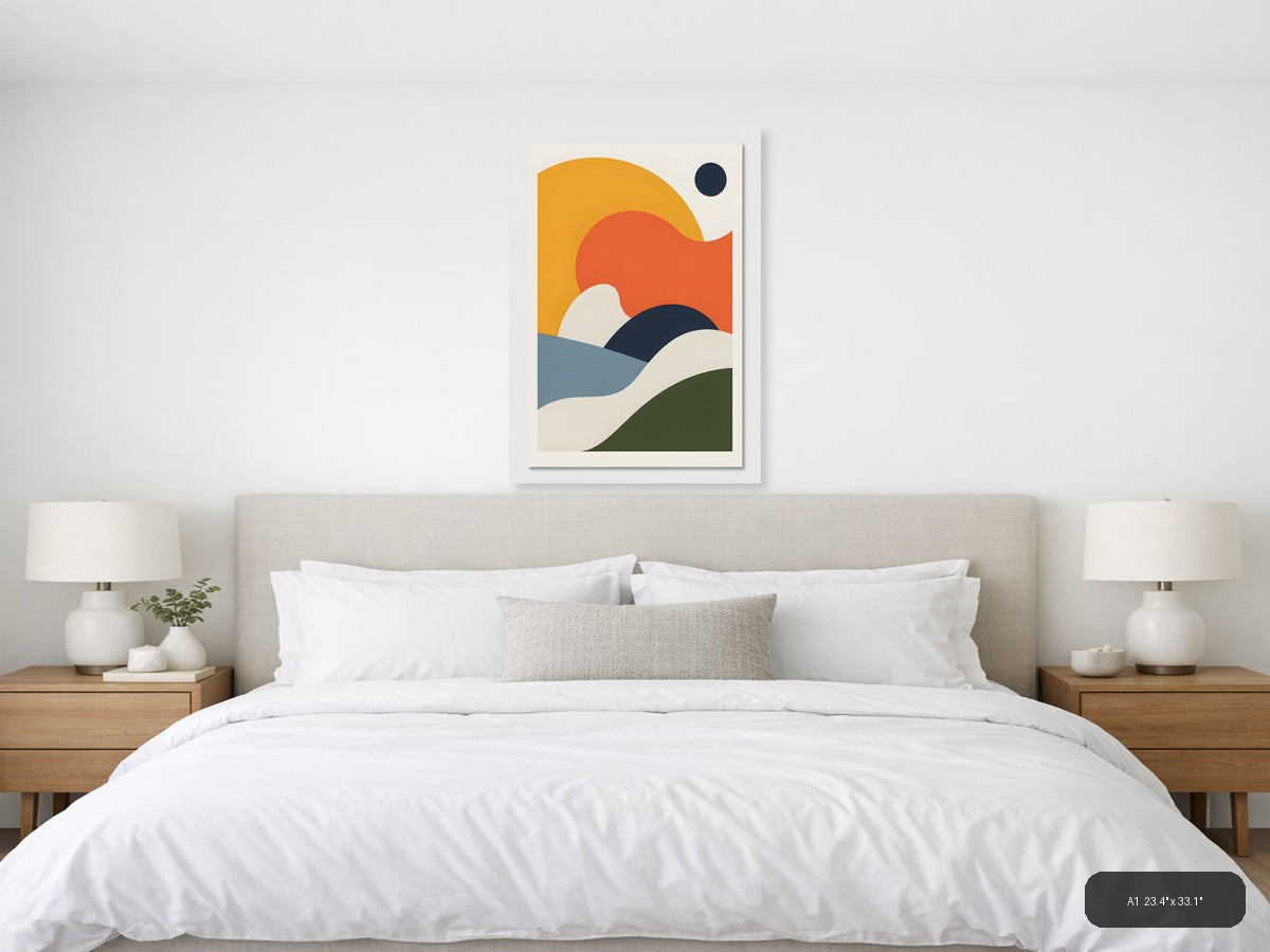 Minimalist Landscape with Sun and Waves Wall Art — A1 / Bedroom