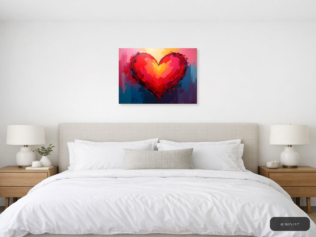 Bold Red Heart Abstract Painting - Modern Wall Art — A3 / Bedroom