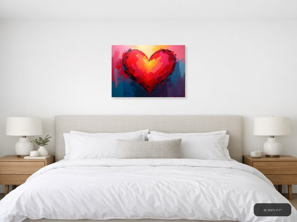 Bold Red Heart Abstract Painting - Modern Wall Art — A3 / Bedroom