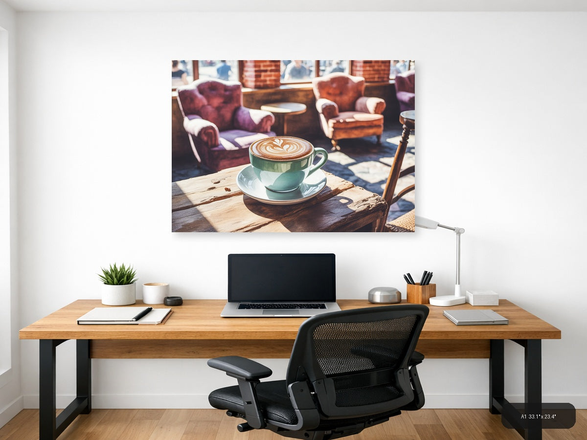 Coffee First — Watercolor (Landscape) Canvas Print | Watercolor Wall Art | A4 A3 A2 A1 — A1 / Office