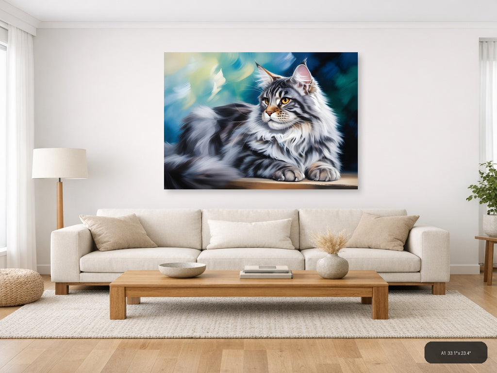 Majestic Tabby Cat with Golden Eyes Abstract Wall Art — A1 / Living Room