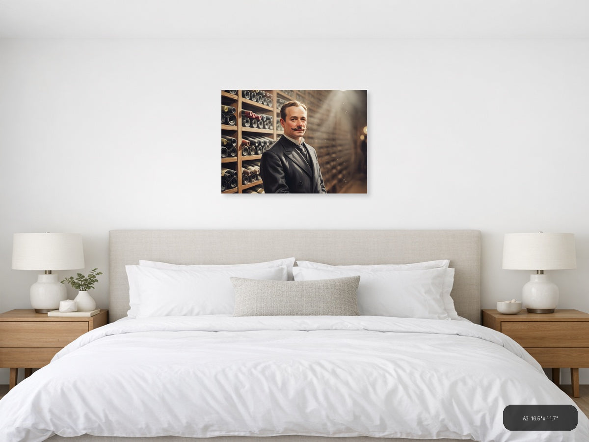 Vintage Gentleman Wine Cellar Watercolor Wall Art — A3 / Bedroom