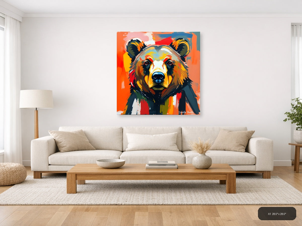 Colorful Abstract Bear Portrait Modern Wall Art — A1 / Living Room