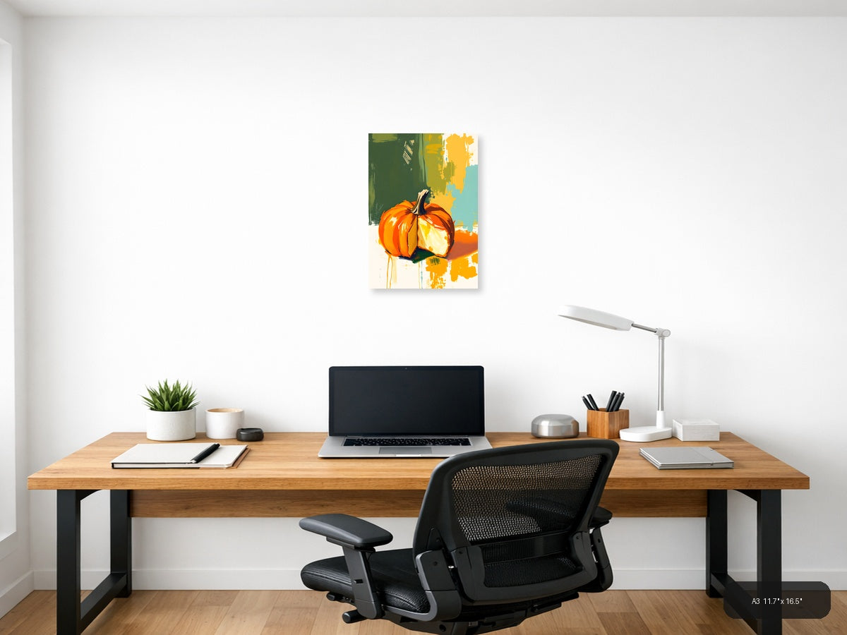 Abstract Orange Pumpkin Modern Autumn Wall Art — A3 / Office