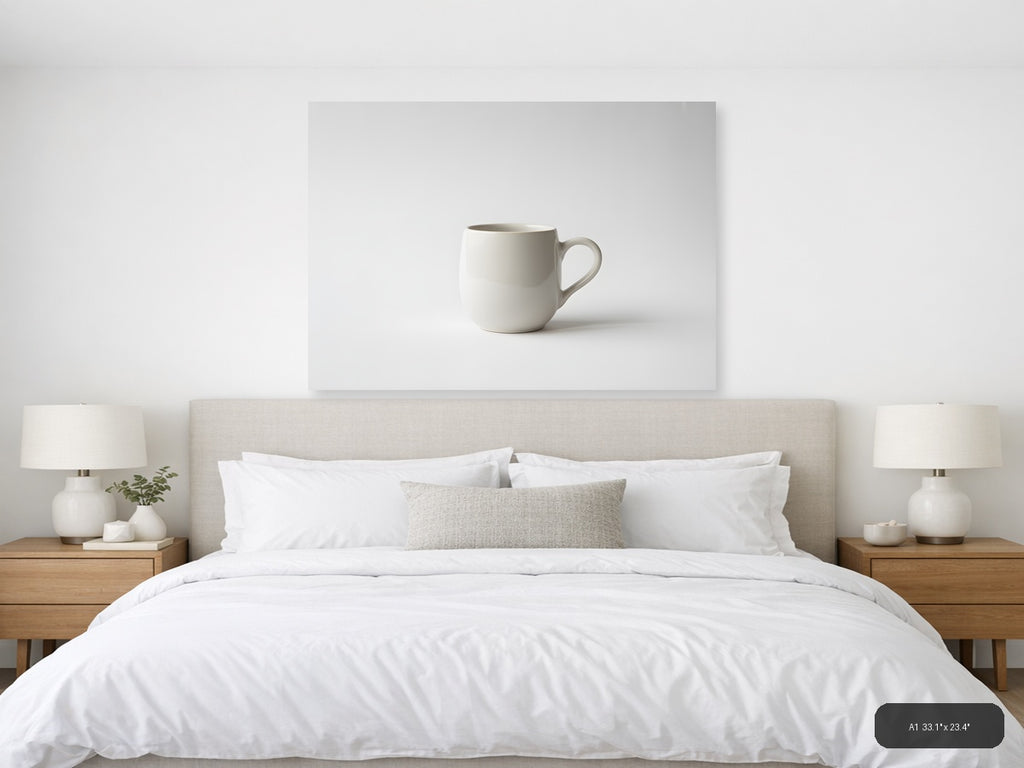 Minimalist White Ceramic Mug Still Life Wall Art — A1 / Bedroom